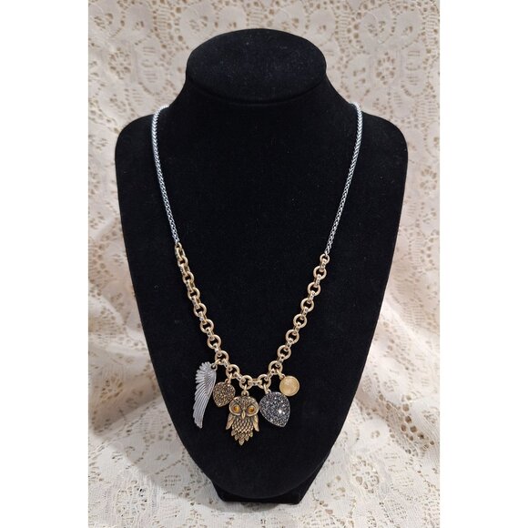 New-Lucky Brand Two-Tone Owl Pendant Necklace With Charms - Picture 1 of 8